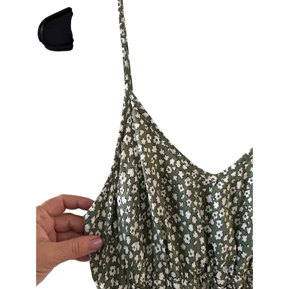 SHEIN Green White Floral Strapless Summer Dress Women Sz S